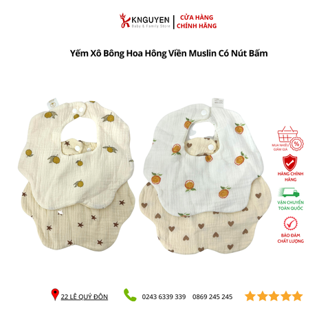 Yếm xô bông hoa không viền muslin có nút bấm 