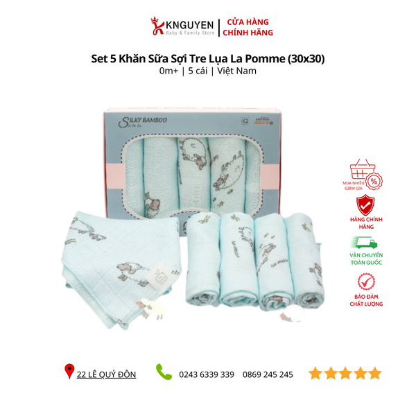  Set 5 Khăn sữa sợi tre lụa La Pomme (30x30) 