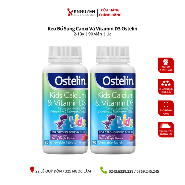  Kẹo Bổ sung Canxi và Vitamin D3 Ostelin cho bé 90 viên 