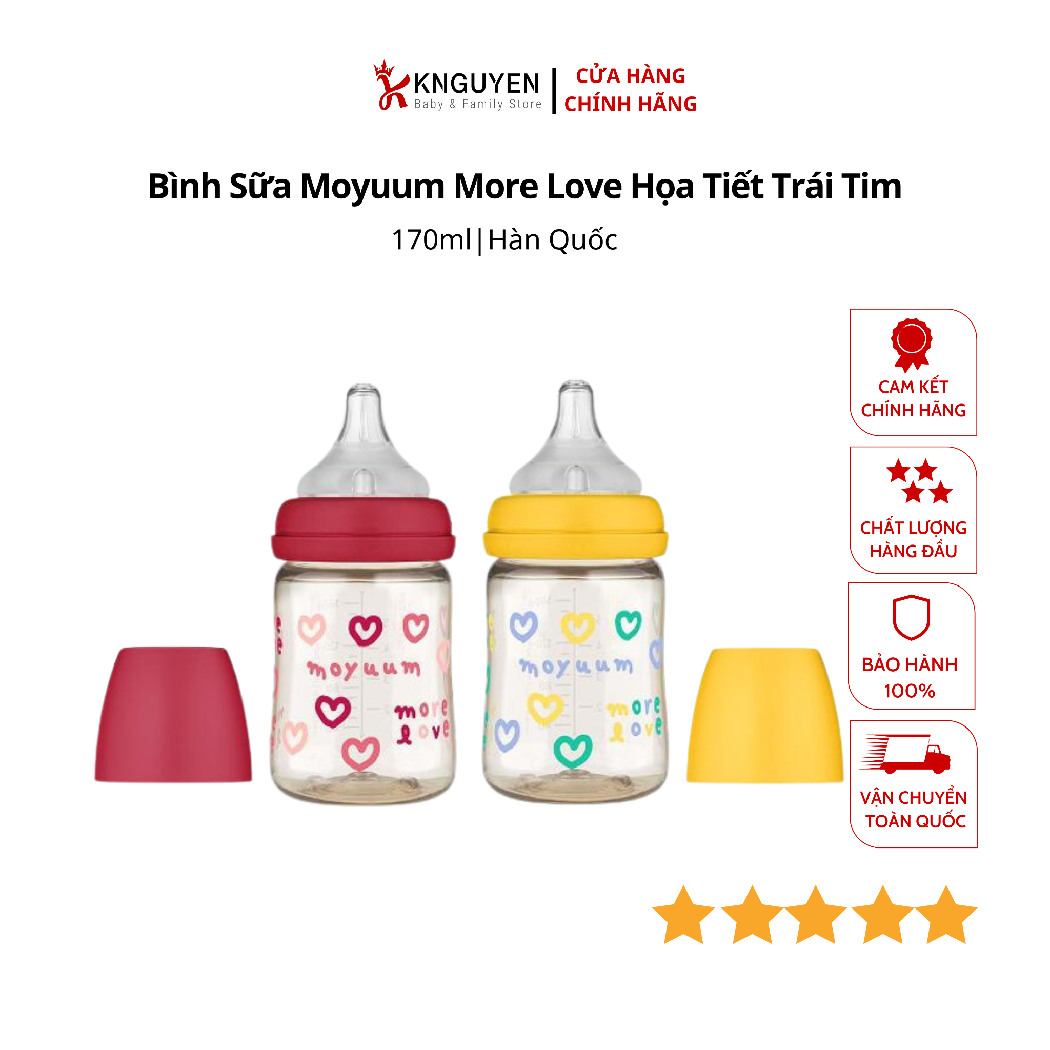  Bình sữa moyuum More Love họa tiết trái tim 