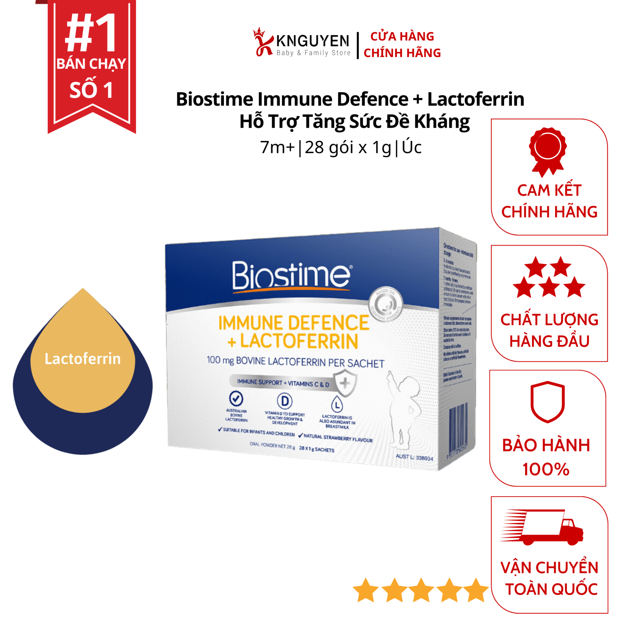 Biostime Immune Defence + Lactoferrin - Hỗ Trợ Tăng Sức Đề Kháng 