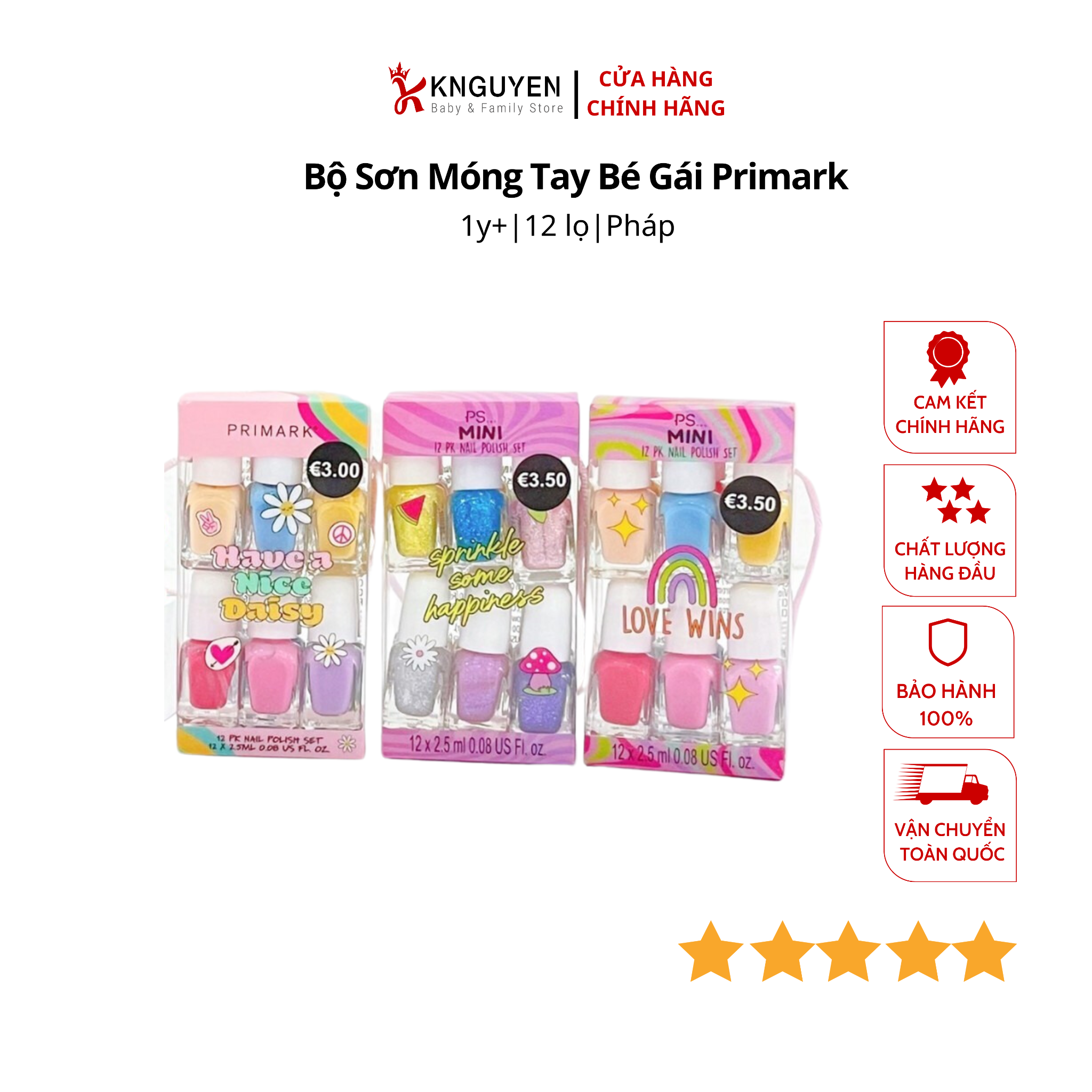  Bộ sơn móng tay bé gái Primark ( set 12) Pháp 