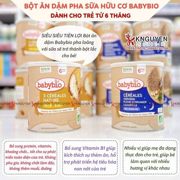  Bột ăn dặm pha sữa hữu cơ bổ sung vitamin B1 Babybio 220g 