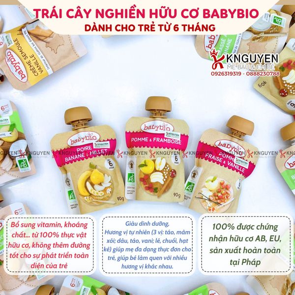  Trái cây nghiền hữu cơ cho bé Babybio 90g 