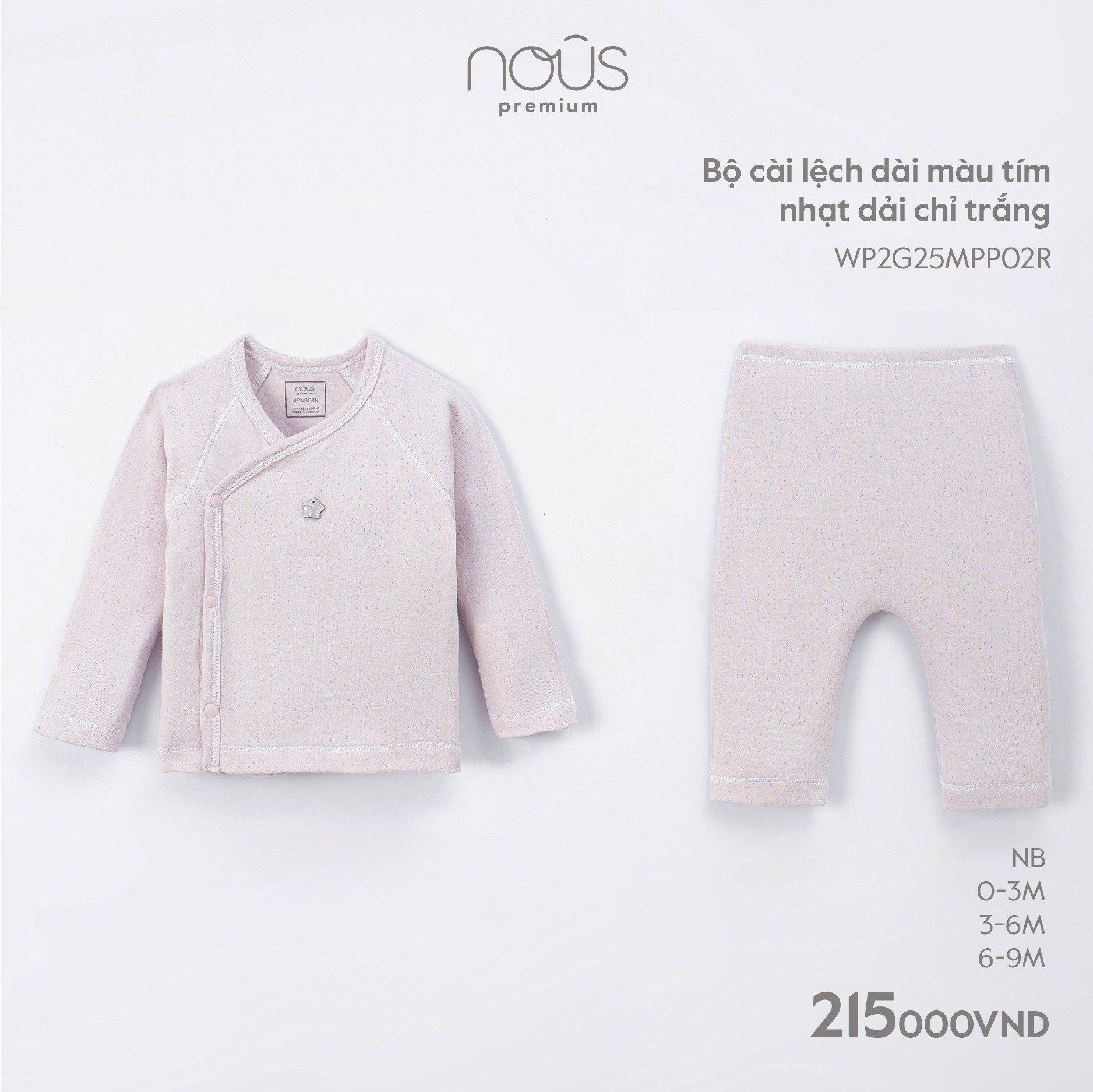  Bộ cài lệch dài màu tím nhạt dải chỉ trắng - Nous 
