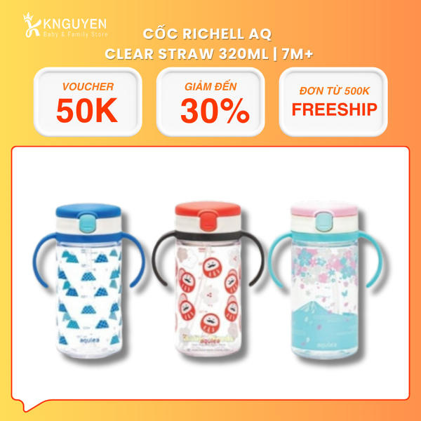  Cốc Richell AQ Clear Straw 320ml 