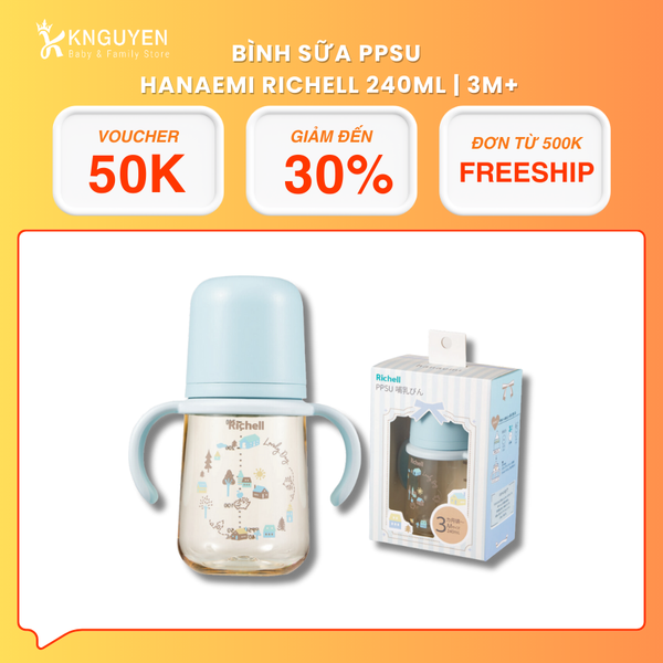  Bình sữa PPSU Hanaemi 240ml (Từ 3 tháng tuổi) - Richell 