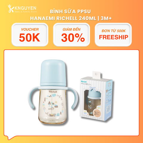  Bình sữa PPSU Hanaemi 240ml (Từ 3 tháng tuổi) - Richell 