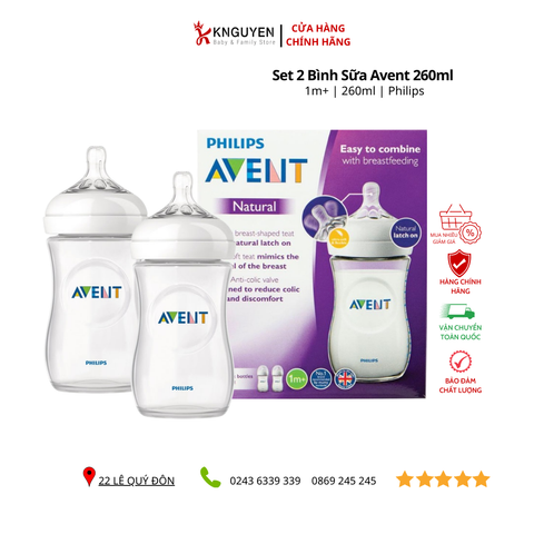  Set 2 Bình sữa Avent 260ml 