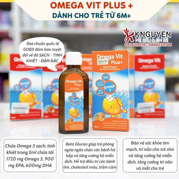  Dầu cá Siro Omega Vit Plus+ tăng cường đề kháng, tốt cho não bộ và mắt chai 100ml 