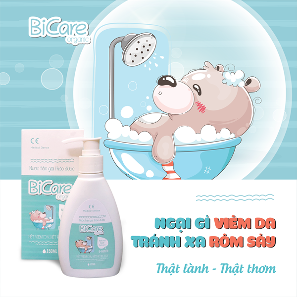  Nước tắm gội thảo dược cho bé rôm sảy, chàm sữa BiCare Organic 