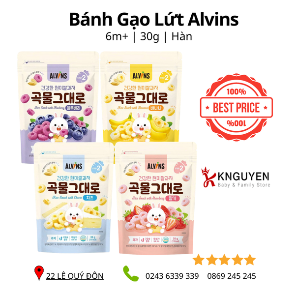  Bánh Gạo Lứt Ăn Dặm dạng vòng Alvins 30g 