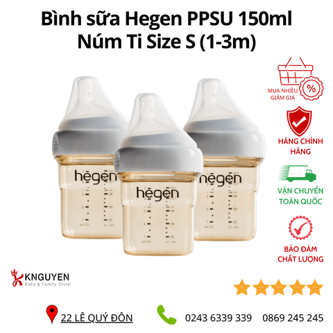  Bình sữa Hegen PPSU 150ml núm ti size S (1-3m) 