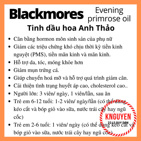  Tinh dầu hoa anh thảo - Blackmores 190 viên 
