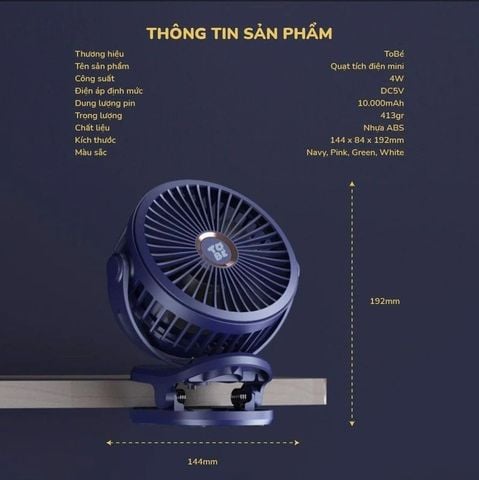  Quạt tích điện mini ToBé 9115 