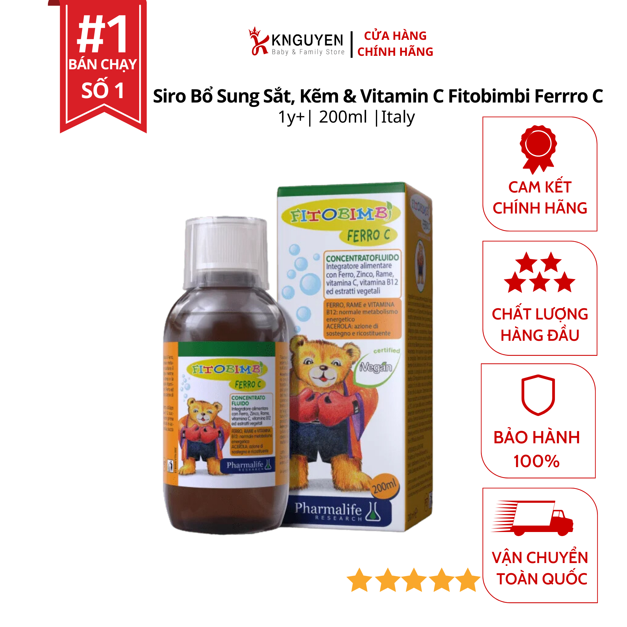  Siro Bổ Sung Sắt, Kẽm & Vitamin C Fitobimbi Ferrro C 200ml 