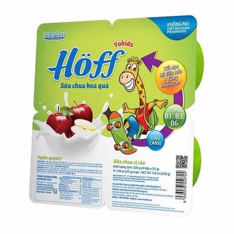  Sữa chua hoa quả trẻ em Hoff Đức 6m+ (4 hộp x 55g) 