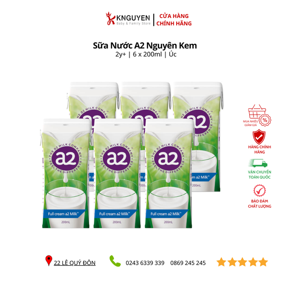  Sữa Nước A2 Nguyên Kem (6x200ml) Úc 