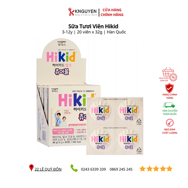  Sữa Tươi Viên Hikid 20viên - 32g (3-12 tuổi) 