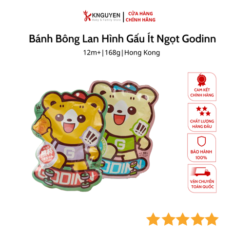  Bánh Bông Lan Hình Gấu Ít Ngọt Godinn Hong Kong 168g Không Nhân 