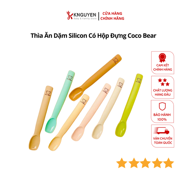  Thìa Ăn Dặm Silicon Có Hộp Đựng Coco Bear 