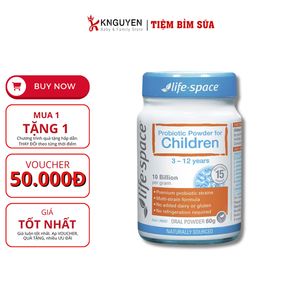  Men vi sinh cho bé Probiotic Powder for Children Life Space 60g (3-12Y) 