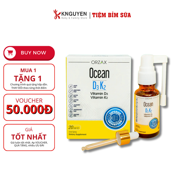  Ocean D3K2 Hỗ Trợ Bổ Sung Vitamin D3, K2 Cho Trẻ chai 20ml 