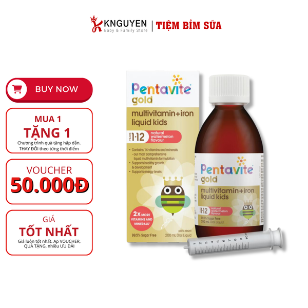 Vitamin Tổng Hợp Pentavite Gold Cho Bé 1-12 Tuổi 200ml 
