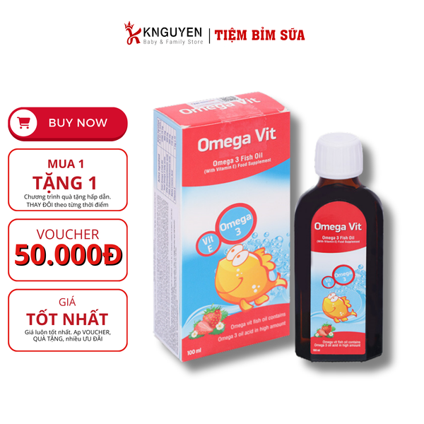  Siro dầu cá Omega Vit bổ sung khoáng chất, tăng khả năng chống oxy hoá chai 100ml 
