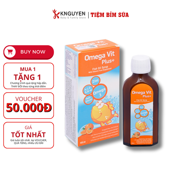  Dầu cá Siro Omega Vit Plus+ tăng cường đề kháng, tốt cho não bộ và mắt chai 100ml 
