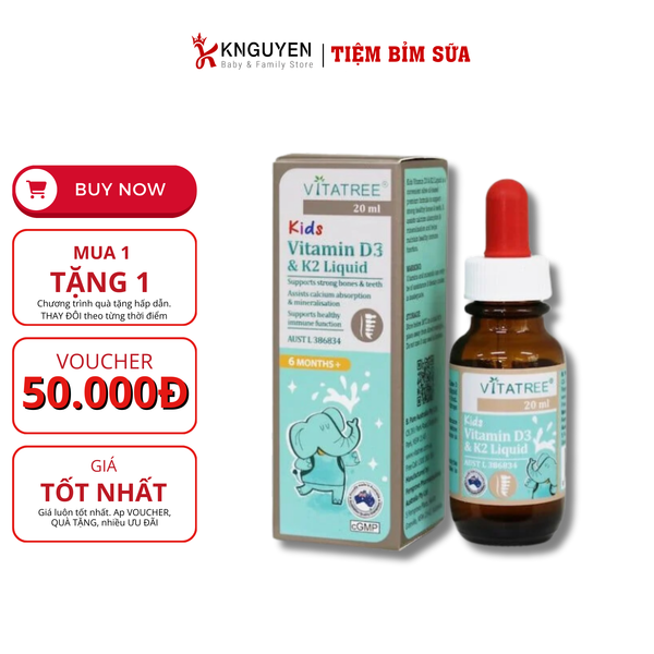  Siro bổ sung D3 & K2 Vitatree Kids Vitamin Liquid 