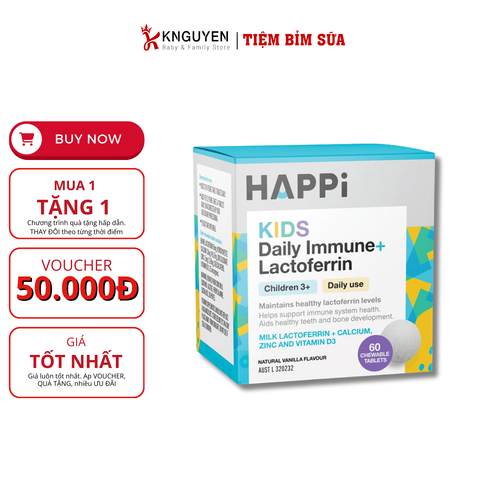  Thực Phẩm Bổ Sung Happi Kids Daily Immune + Lactoferrin (60 Viên) 