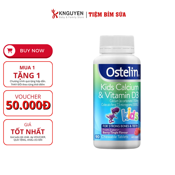  Kẹo Bổ sung Canxi và Vitamin D3 Ostelin cho bé 90 viên 