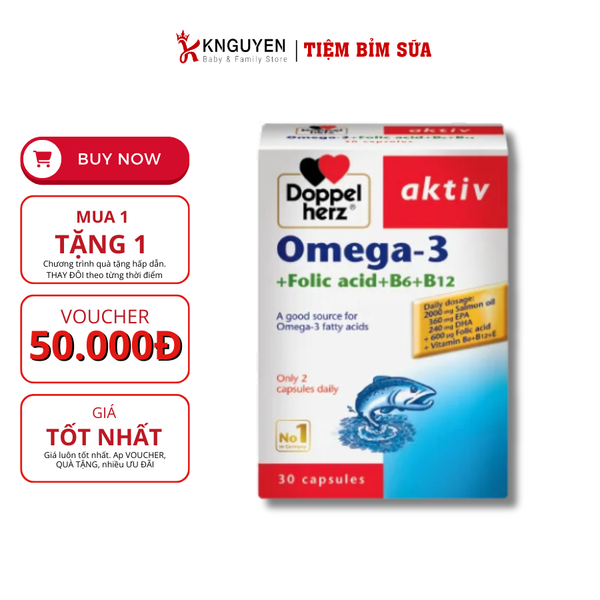  Viên Uống Doppelherz Bổ Sung Omega-3 + Folic axit + B6 + B12 (30 viên) 