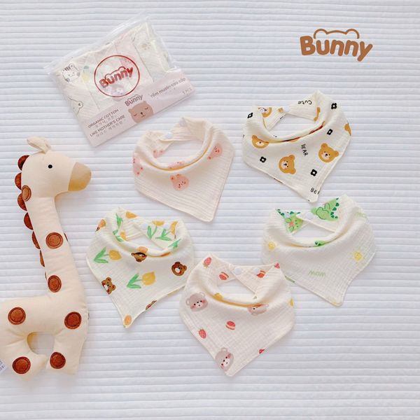  Set 5 yếm tam giác vải xô Muslin Bunny cao cấp 
