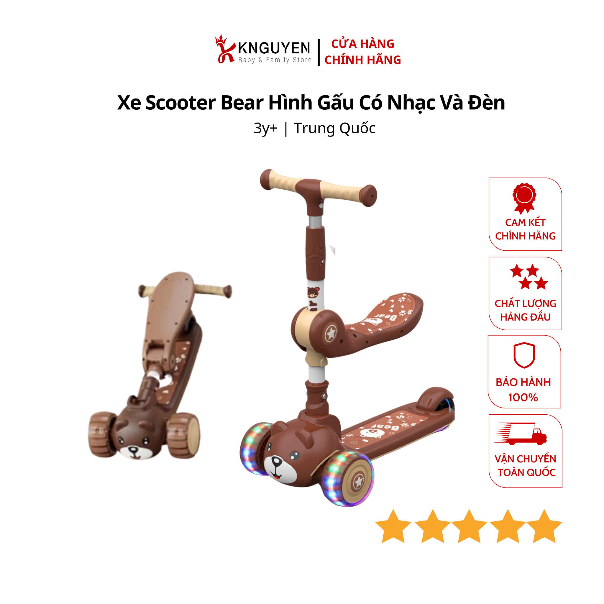  Xe Scooter Bear Hình Gấu Có Nhạc Và Đèn 