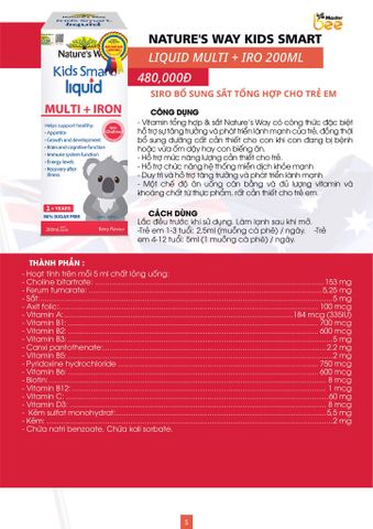  Vitamin Tổng Hợp + Sắt Nature's Way Kids Smart 