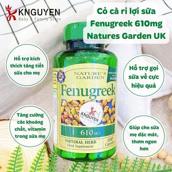  Cỏ cà ri lợi sữa Fenugreek 610mg Natures Garden UK 