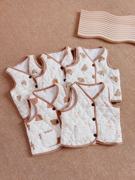  Áo Gilê trần bông họa tiết cho bé 