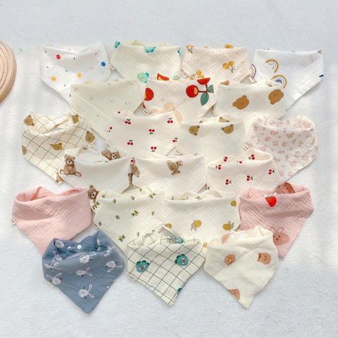  Set 2 Yếm cổ Bunny hình tam giác họa tiết hoạt hình, chất liệu muslin cho bé 