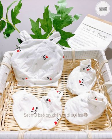  Set bao tay bao chân kèm mũ sợi tre 
