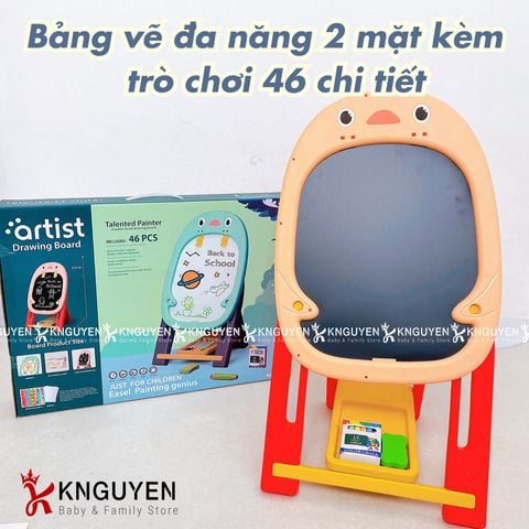  Bảng vẽ artist Bảng vẽ đa năng 2 mặt kèm phấn, bút màu và trò chơi 46 chi tiết cho bé 