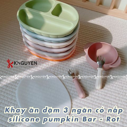  Khay ăn dặm 3 ngăn có nắp silicone pumpkin tray Bar - Rot 