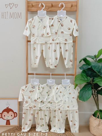  Set Bộ Dài Tay Cúc Lệch Hi Mom Chất Liệu Cotton Họa Tiết Nghộ Nghĩnh Cho Bé 