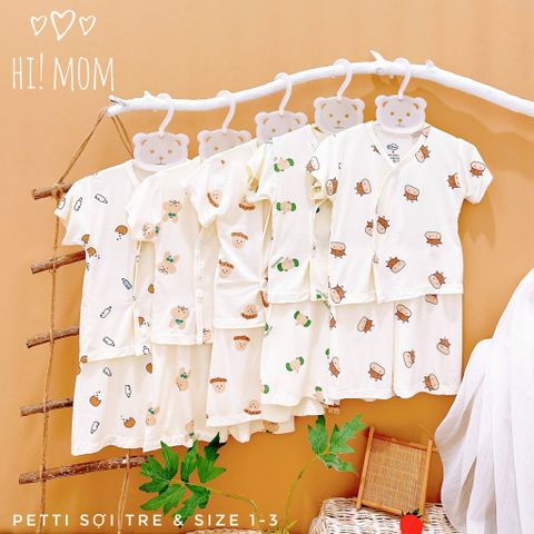  Set Bộ Cộc Tay Cài Lệch Hi Mom Chất Liệu Cotton Họa Tiết Ngộ Nghĩnh Cho Bé 