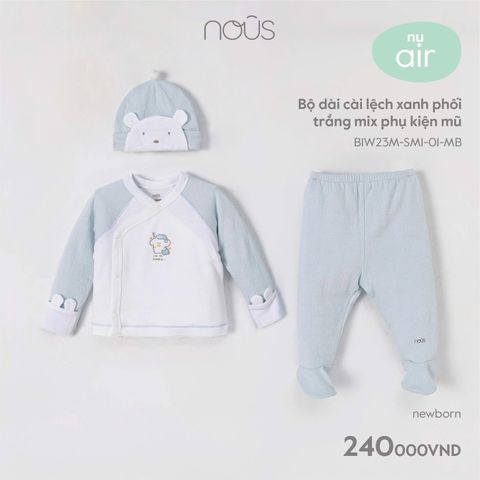  Bộ dài cài lệch xanh phối trắng mix phụ kiện mũ  - Nous 