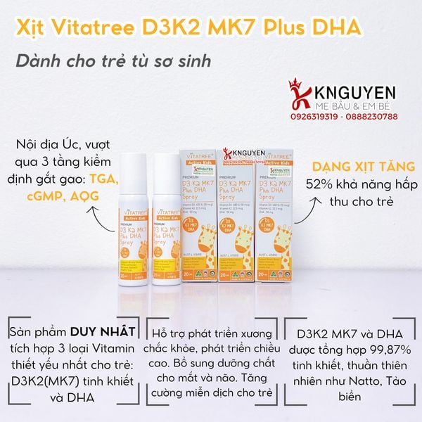  Xịt Vitatree D3 K2 MK7 Plus DHA Spray ( 20ml ) 
