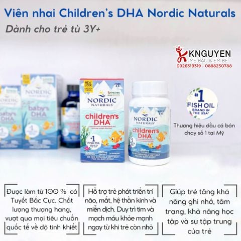 Viên Nhai DHA Nordic Naturals Cho Trẻ Em Từ 3-6 Tuổi  250 Mg (180 viên) 