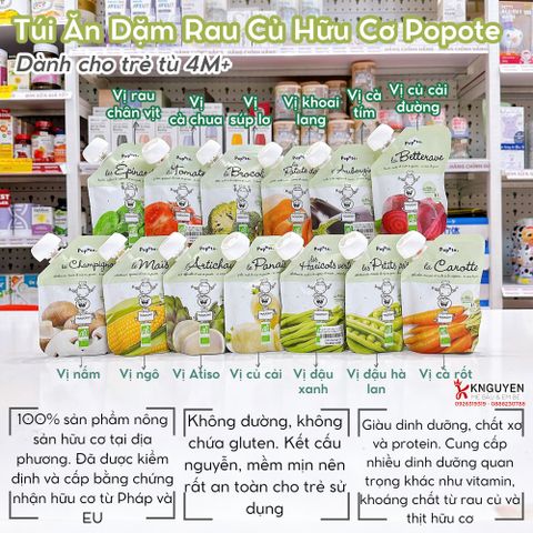  Túi ăn dặm rau củ quả hữu cơ Popote (120g) 4-6m 