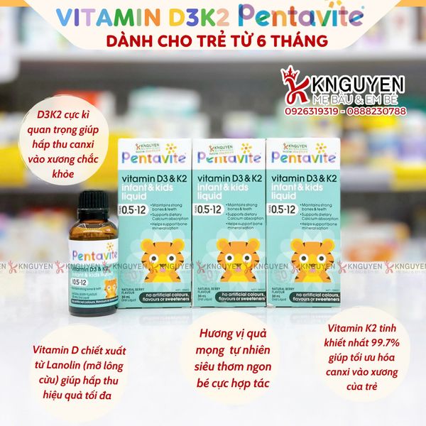  Vitamin D3 & K2 Pentavite Dạng Lỏng 30ml (6 THÁNG tuổi+) 